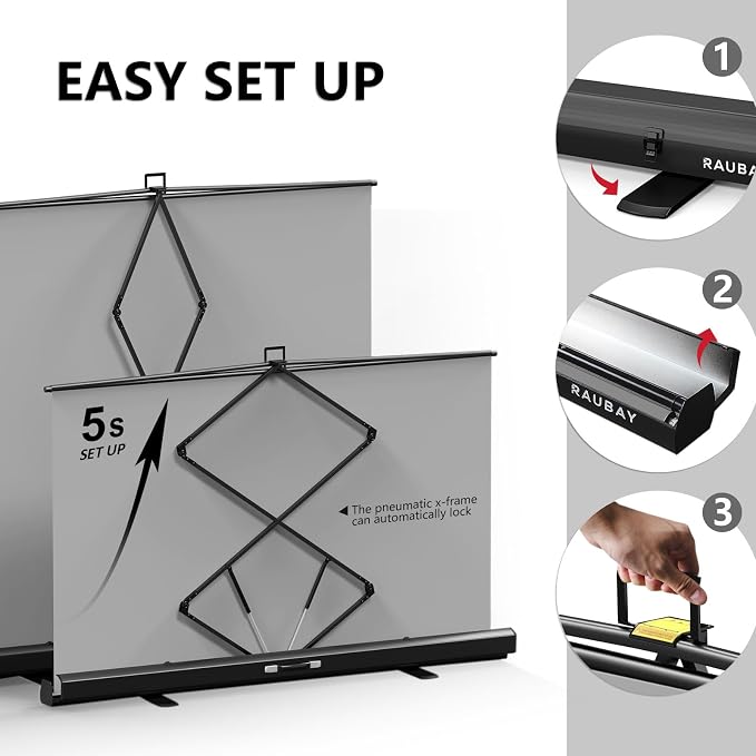 【Wider Style】 RAUBAY 78.7 x 82.7in Large Collapsible Gray Backdrop Screen | Retractable Panel Photo Gray Background with Stand for Video Conference, Photographic Studio, Streaming - Image 4