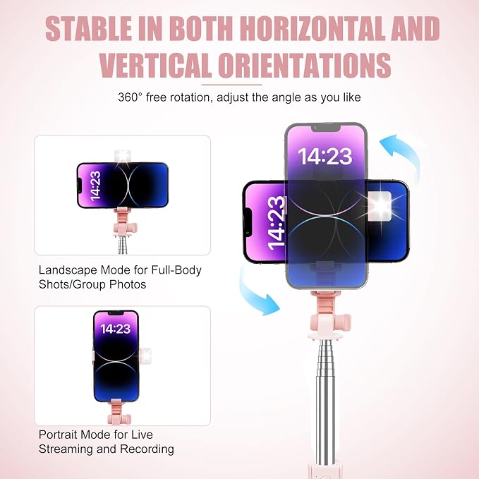 Selfie Stick with Rechargable Remote & Light (1PC), Tripod for iPhone, Cell Phone Stand for Video Recording, Portable Travel Essentials Smartphone Mount Holder, Extendable Vlogging Filming Accessories - Image 8