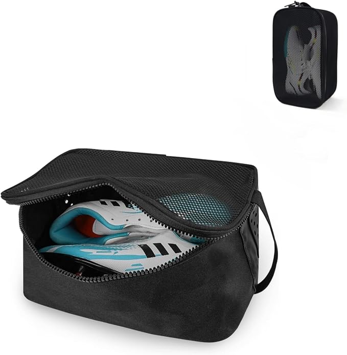 Golf Shoe Bag for Travel, Ventilated Sports Shoes Carrier, Portable Football Boot Organizer for Gym Men Women (1 Pcs-Black) by Suaetiai