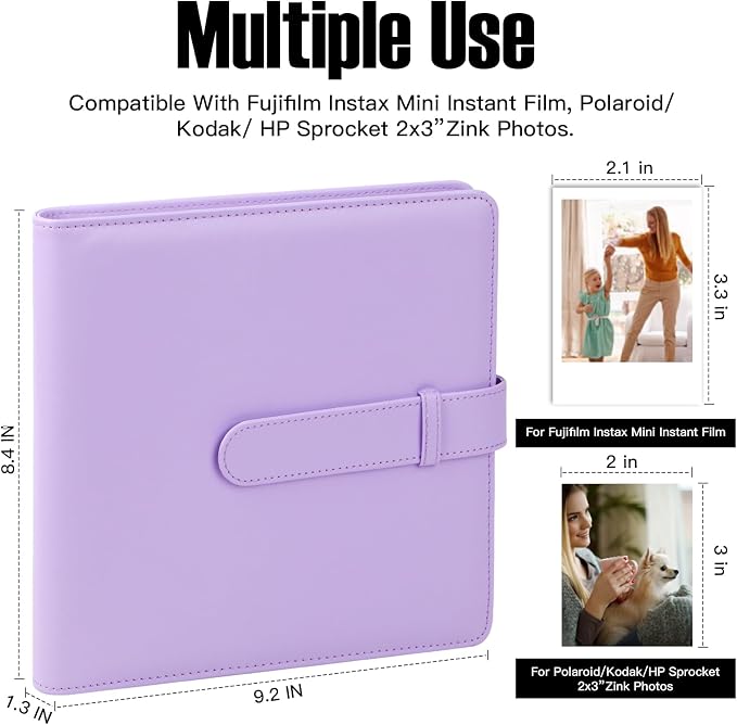 Veicevol 360 Pockets Photo Album for Polaroid 2x3" & Instax Mini, Purple | Large Capacity, Designed for Fujifilm Instax Mini and Polaroid 2x3 Photos, To Store Pictures Or Trading Collection Cards - Image 2