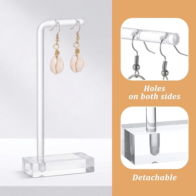 Amabro 3Pcs Clear Acrylic Earring Display Stands Jewelry Holder Stud Hoops | Transparent L-Shaped Earring Organizer Rack Dual Large Holes Hanging Display Holders Studs Tabletop Craft Shows Product Photo - Image 7