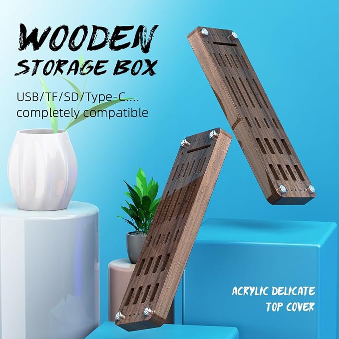 25 Slot Wooden Memory Card Case Box and USB Drive Stand - SD Card Holder, Micro SD Case, Mobile Card Taking Needle - FSNH01M - Image 2