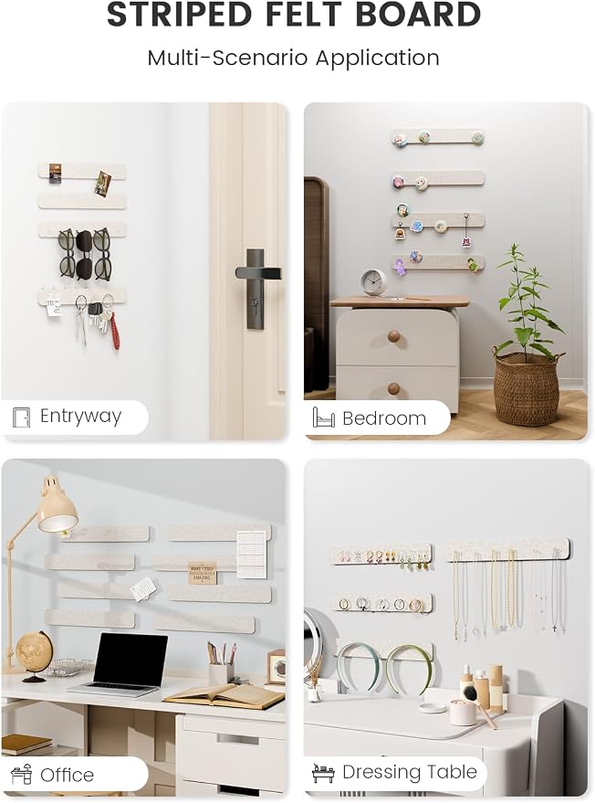 Fluxynara 13" x 2" Felt Wall Panels, Oatmeal | 8-Pack Includes 50 Push Pins and Adhesive Tabs for Photos, Notes and Decor in Bedroom Doors, Home Office or Studios - Image 6