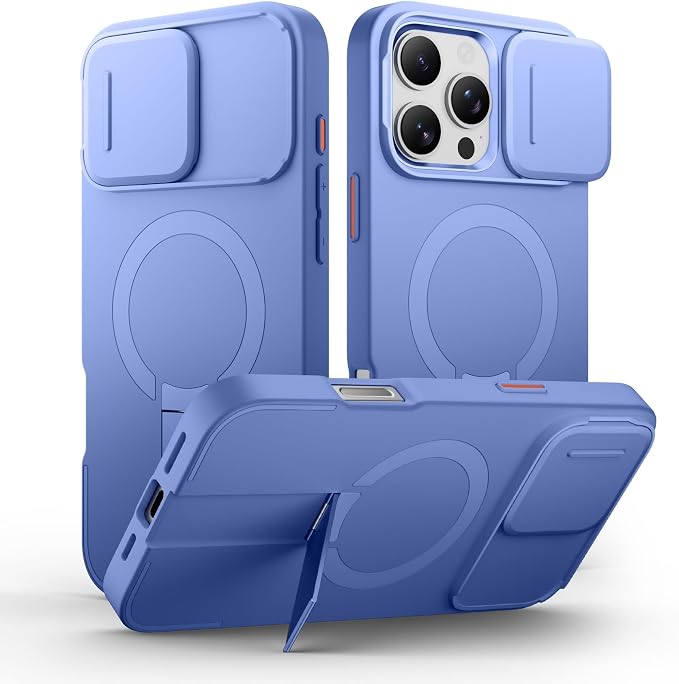 SURITCH for iPhone 16 Pro Max Case with Magnetic Camera Slide Cover and Adjustable Kickstand, Compatible with MagSafe, Shockproof Bumper Case Slim Protective Cover 6.9 Inch, Starlight Blue by SURITCH