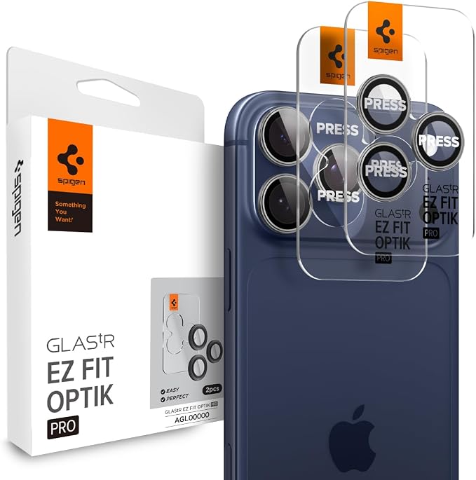 Spigen Camera Lens Protector for iPhone 17 Pro Max / 17 Pro - Gray | GlasTR EZ Fit Optik Pro, 9H+ Tempered glass, Scratch resistant, Auto-align tray, Original photo quality, Case-friendly, 2Pack by Unknown