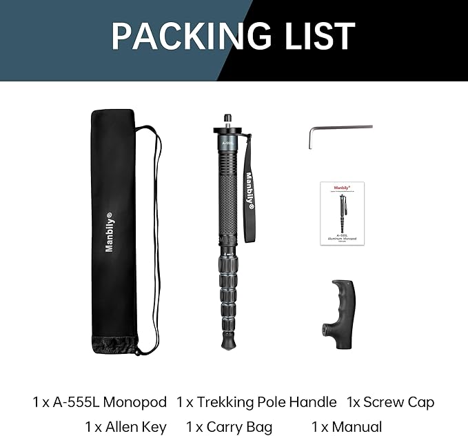 Monopods for Cameras 15.75'' - 61'' Camera Monopod Walking Stick with Handle Portable Compact Travel Monopod Aluminum Selfie Stick 6 Sections 7KG for DSLR Video Camcorder Stand (A-555L Grey) - Image 7