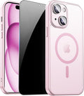 for iPhone 15 Case with Privacy Screen Protector, Pink | Full Camera Protection, Translucent Matte Magnetic, Compatible with MagSafe, Shockproof Phone Cover, Slim Fit Women/Girls by ZOZDOKG