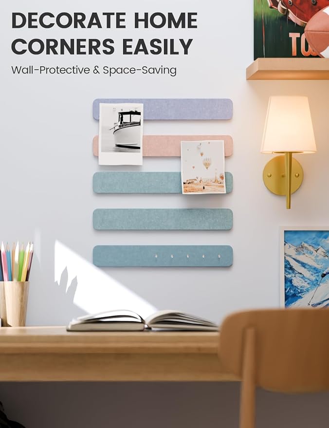 Fluxynara 13" x 2" Felt Wall Panels, Coastal Haze | 5-Pack Includes 35 Push Pins and Adhesive Tabs for Photos, Notes and Decor in Bedroom Doors, Home Office or Studios - Image 4