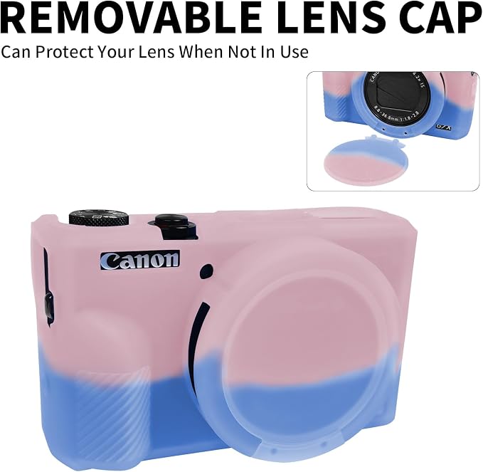 Easy Hood Camera Case Cover for Canon Powershot G7X Mark III (Pink Blue) | With Removable Lens Cover,Soft Silicone Protective Case,Anti-Scratch,Slim Fit,Enhanced Grip,Lightweight Camera Accessories - Image 3