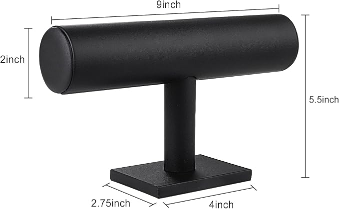 TENINYU Hovering T-Bar Bracelet Necklace Earring Bangle Pendants Anklet Tower Watch Key Jewelry Display Stand for Home Organization (Black Leatherette) - Image 3