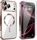 Magnetic Glossy Case for iPhone 17 Pro,iPhone 17Pro Phone Case Slim Clear Luxury with Screen Protector & Camera Protector [Compatible with MagSafe], Shockproof Cover for iPhone Pro 17-Rose Gold by Unknown