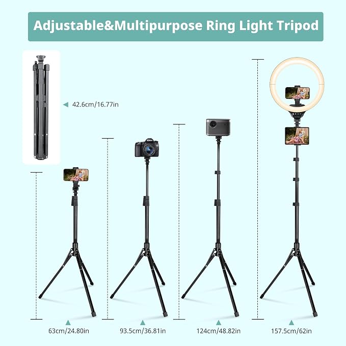 Aureday 14inch iPad Ring Light with Tripod Stand, 62inch Selfie Tripod Light Ring with Phone&Tablet Holder for Recording, 20W LED Circle Light with Wireless Remote for Tiktok, Makeup, Live Streaming - Image 3