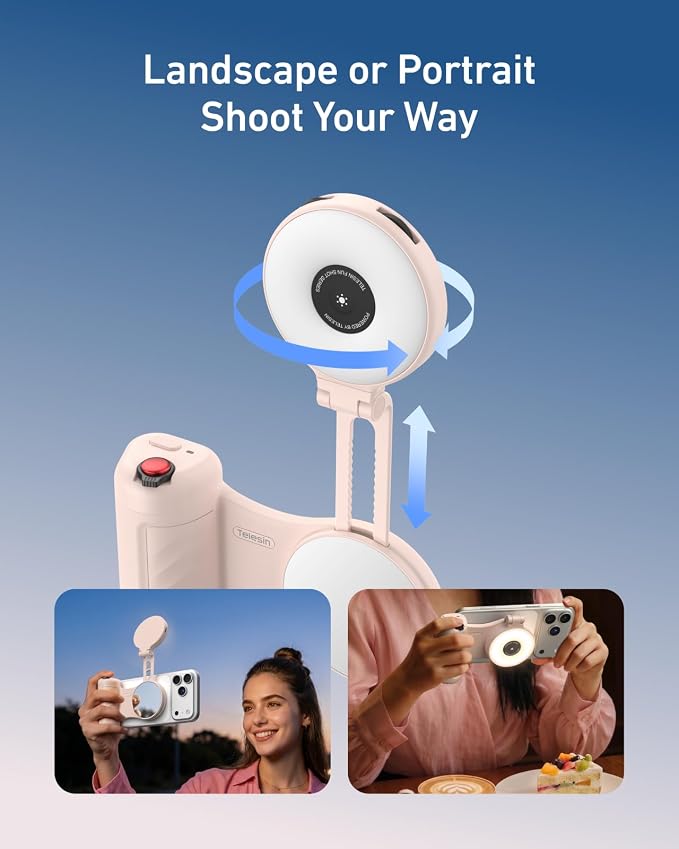 TELESIN Ultra-Slim Phone Camera Grip with RGB 360° Selfie Light & Mirror | Enhance Zoom Fun Shot 18N Strong Magnet Grip for iPhone/ Android Native Camera Control, No Need App for iOS26/17/18, 1/4 Nut - Image 6