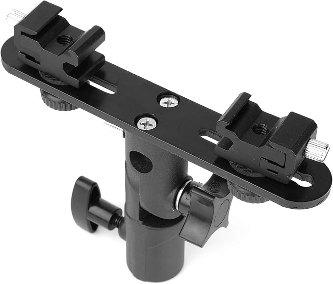 ChromLives Dual Flash Bracket Hot Shoe Speedlight Stand Umbrella Holder Light Stand Bracket Mount 1/4'' to 3/8'' Compatible with Studio Video DSLR Camera Canon Nikon Yongnuo - Image 5