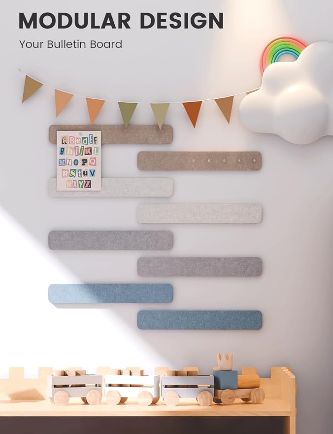 Fluxynara 13" x 2" Felt Wall Panels, Coastal | 8-Pack Includes 50 Push Pins and Adhesive Tabs for Photos, Notes and Decor in Bedroom Doors, Home Office or Studios - Image 5