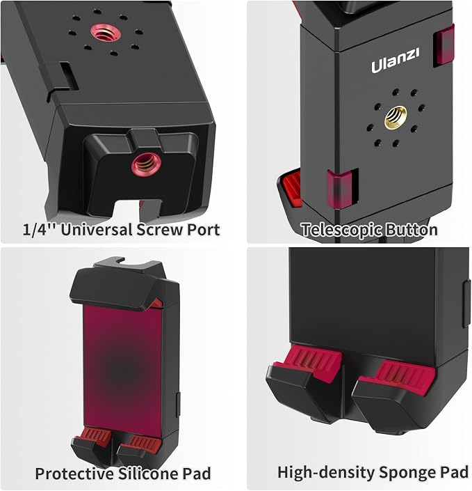 ULANZI ST-29 Phone Tripod Mount, 2-in-1 Tablet Smartphone Holder Adapter | Cold Shoe Mount, Dual 1/4" Screw Holes for tripod, 2.6"-8.8" Extend Clip Clamp Compatible with iPad, iPhone, Android - Image 6