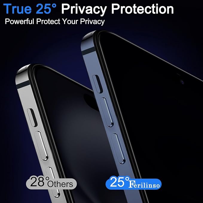 Ferilinso 3 Pack Privacy Screen Protector for iPhone 16, Tempered Glass | 9H+ Hardness, Military-Grade Shatterproof, Case Friendly, Easy Installation Bubble Free, with Camera Lens Protectors - Image 7