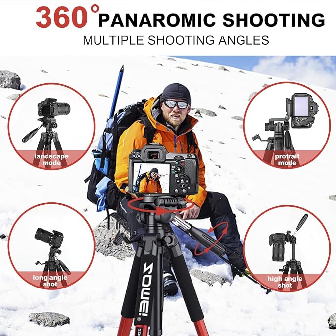 Camera Tripod, 74" Tripod for Camera Stand, Heavy Duty Tripod with Travel Bag for Projectors, Lasers, DSLR, Webcam, Aluminum Phone Tripod for Video Recording Photo Vlogging(Red) - Image 2