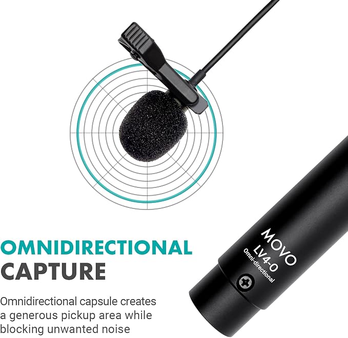 Movo LV4-O2 XLR Phantom Power Omnidirectional Lavalier Microphone Set, with Lapel Mic Clips and Windscreens - Perfect Lapel Microphone for Video Recording, Podcast, Interview, YouTube Production - Image 3