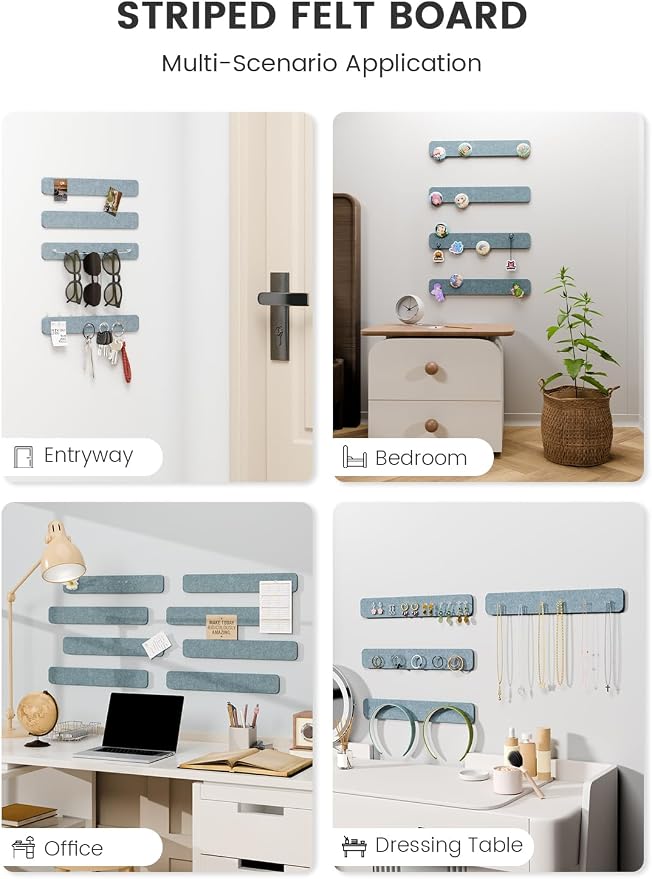 Fluxynara 13" x 2" Felt Wall Panels, Dusty Blue | 8-Pack Includes 50 Push Pins and Adhesive Tabs for Photos, Notes and Decor in Bedroom Doors, Home Office or Studios - Image 6