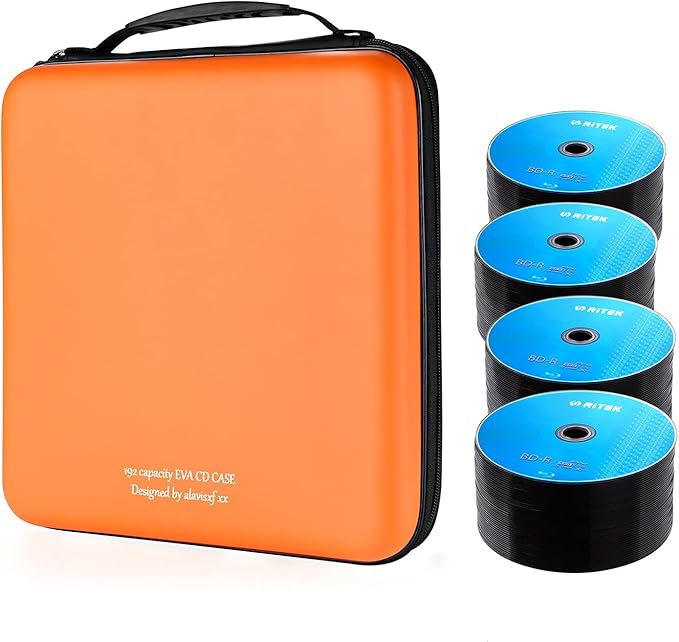 alavisxf xx CD Case, 192 Capacity Protective Zipper Disc Wallet for Car | EVA Shock-resistant, Double Zipper Closure, Portable Handle, DVD Storage Organizer, Anti-Slip Sleeves, for Home Office Travel - Image 2