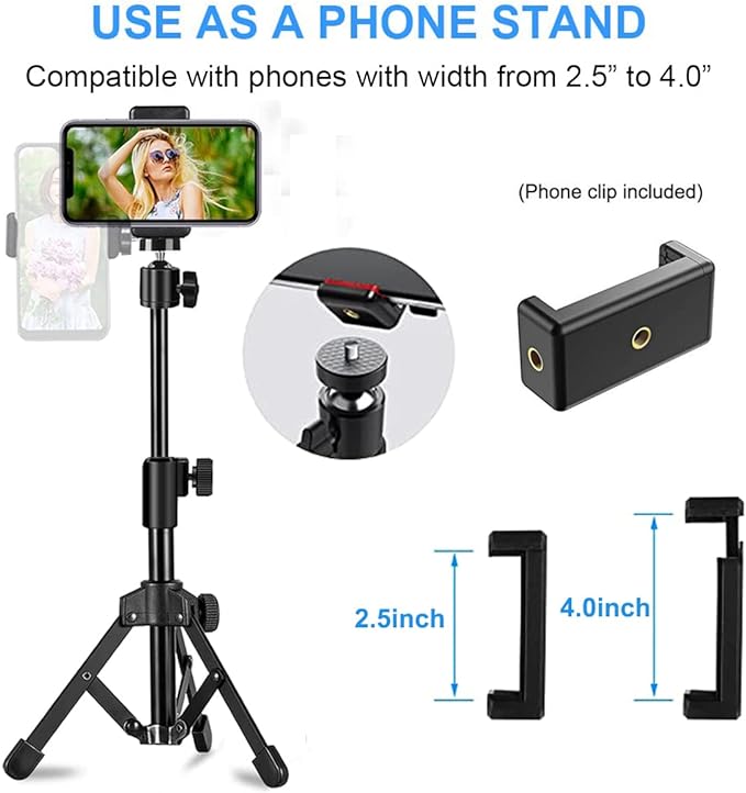 Webcam Tripod Stand Extendable Desktops Tripod for Camera/Phone/Webcam, Desk Tripods Webcam Mount Holder Compatible with Logitech Webcams C925e C922x C922 C930e C930 C920 C615 /iPhone/Ring Light - Image 5