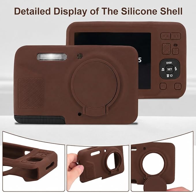 Camera Case for Kodak PIXPRO FZ55 with 2-Pack Screen Protector | Cute Charm Wrist Strap, Soft Silicone Protective Case with Removable Lens Cap for Kodak FZ55 Accessories - Coffee Brown - Image 6