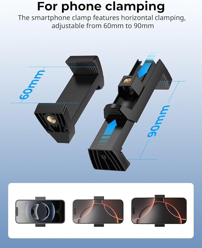 SMALLRIG Magic Arm Clamp w/ 1/4 and 3/8 Thread Holes, 9.8 Inches Adjustable | Articulating Magic Arm with Phone Holder for Action Cameras, Smartphones, LCD Monitor/LED Lights - 5326 - Image 5