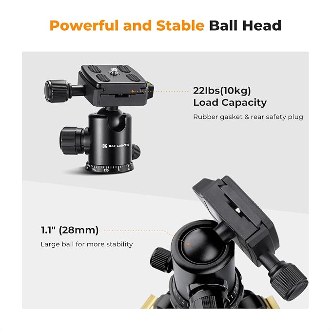 K&F CONCEPT 72" Aluminum Tripod for Camera | Remote & Extra QR Plate, Tripod Monopod for DSLR/Phone, Lightweight Foldable Travel Tripod, TM2324 - Image 6