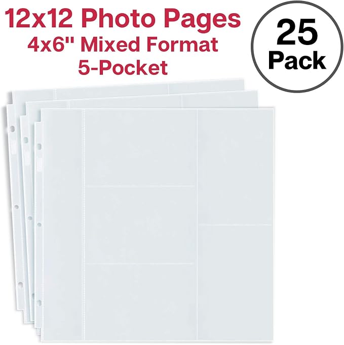 Dunwell 12x12 Photo Album Refill Pages, 25 Pack Holds 250 Photos, 4x6 Photo Sleeves for 3 Ring Binder, Mixed Layout Scrapbook Page Protectors, Acid-Free Poly - Image 8