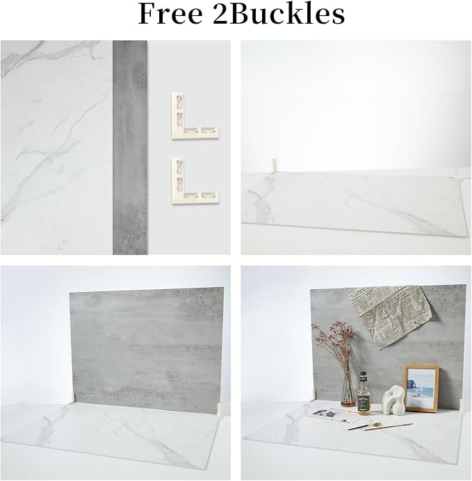 2 PCS 24x32 Inch Boards Photo Backdrop for Flat Lay, Food Table Top Photography Background, BEIYANG (Marble+Light Gray) - Image 8
