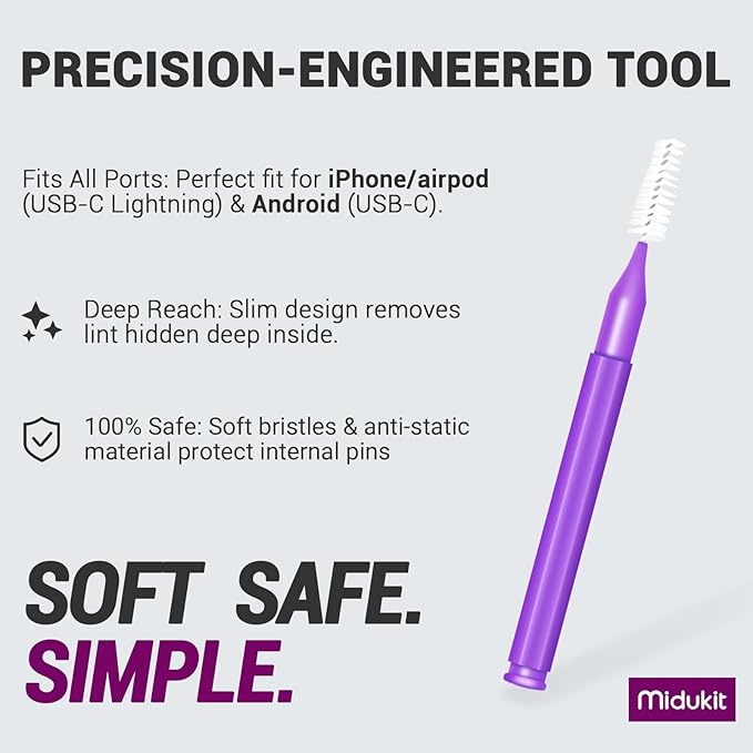 Cleaning Kit for Cell Phone and Headphone Charging Port, USB C, Speaker | Cleaner Tool Fit for iPhone 16 15 14 13 Samsung, Professional Cell Phone Port Cleaning Kit for Lightning & Type C - Image 3