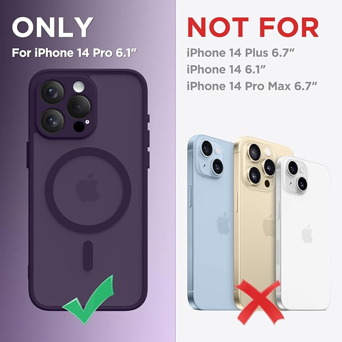 CAPRARO for iPhone 14 Pro Case, Compatible with MagSafe | Upgraded [Full Camera Protection] Shockproof Protective Slim Translucent Matte Magnetic Phone Case 6.1'', Deep Purple - Image 2
