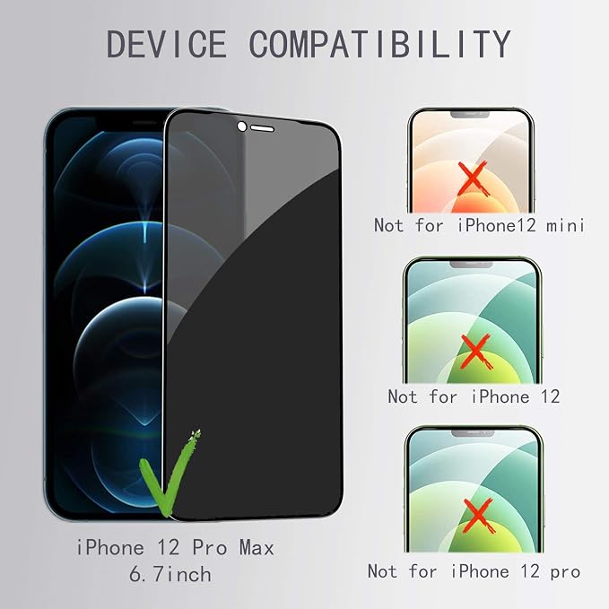 PEHAEL for iPhone 12 Pro Max Privacy Screen Protector+Camera Lens Protector | Installation kits, Anti-Spy Private, Anti-Scratch, 9H Tempered Glass, Case Friendly, 2+2 Pack, [6.7 inch] - Image 4