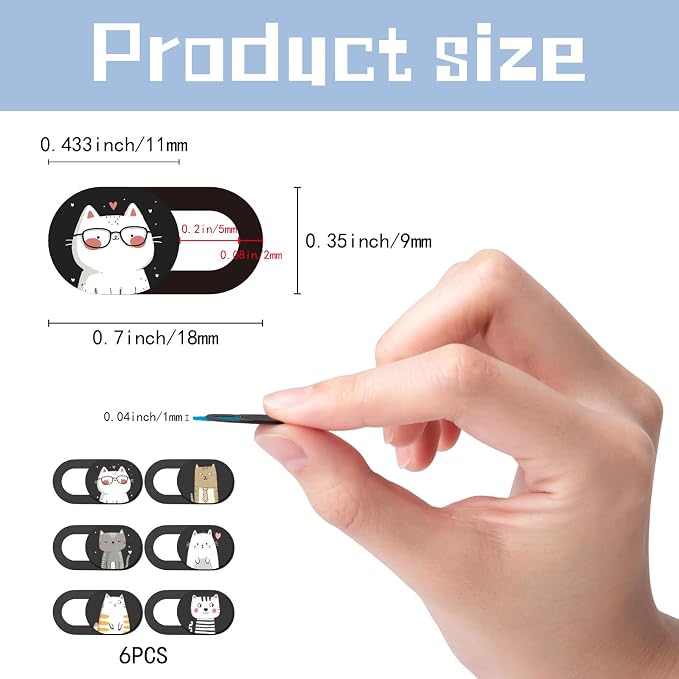6Pcs Phone Privacy Camera Cover Webcam Camera Cover Slide Cat Pattern Privacy Security Guard Slide Phone Webcam Protector for Laptop Desktop Computers Smartphones Tablet Notebook Mini PC - Image 2