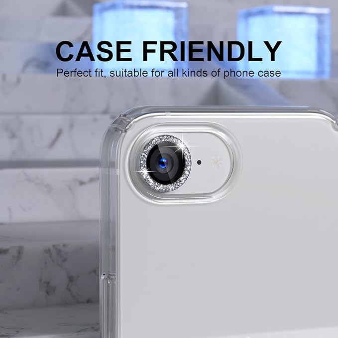 Choiche for iPhone 17e / 16e Camera Lens Protector Bling, Glitter-Silver | Ultra HD, 9H Tempered Glass Camera Cover Screen Protector Metal Individual Ring Decoration Accessories, 1-Lens, 6.1-inch - Image 4