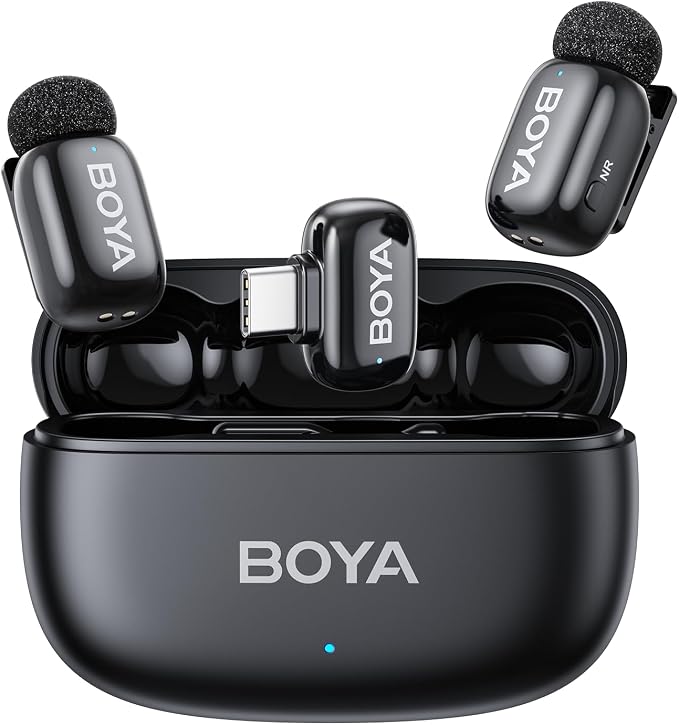 BOYA mini 2 Wireless Lavalier Microphone for iPhone 15/16/17 & Android | AI Noise Cancellation, App Control, 30H Battery Life with Charging Case for Vlogging Interviews and Content Creation by BOYA