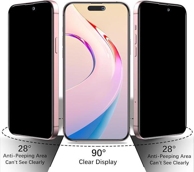 2+2 Pack Privacy Screen Protector for iPhone 16 Tempered Glass | Anti-Spy Privacy Protection, with Camera Lens Protector, Anti Scratch, Bubble Free - Image 3