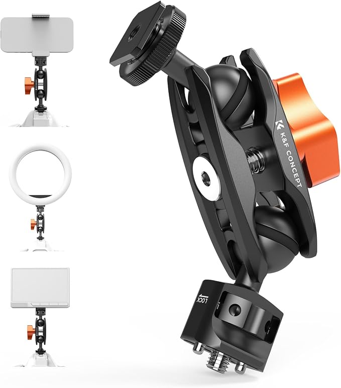 K&F CONCEPT Magic Arm, Multi-Function Double Ball Head with Cold Shoe | Mount 1/4" Screw for Super Clamp, Monitor, LED Light, MS27 by KFCONCEPT