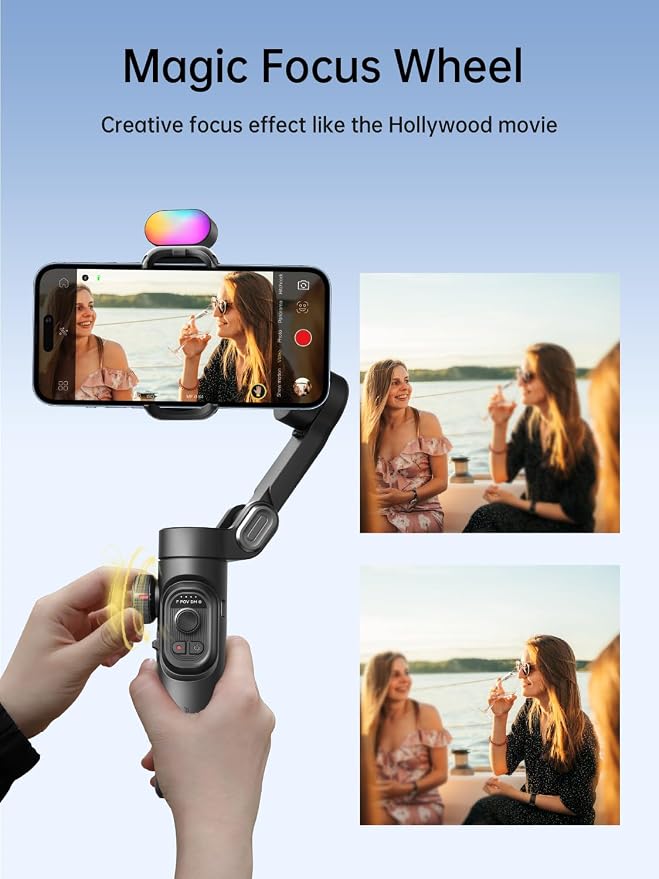 AOCHUAN Gimbal Stabilizer for Smartphone w/Gesture Control, XE Kit | Foldable handheld gimbal w/face tracking, magnetic fill light for TikTok, YouTube vlog and smartphone video recording - Image 9