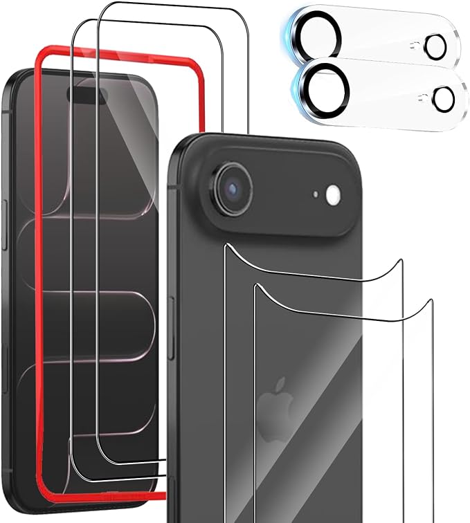 Front Screen and Back Protector for iPhone 17 Air + Camera Lens Protector | (2+2+2+1) 9H Hardness, Easy to Install with Alignment Tool, Anti-Fingerprint by BIGFLYANTS