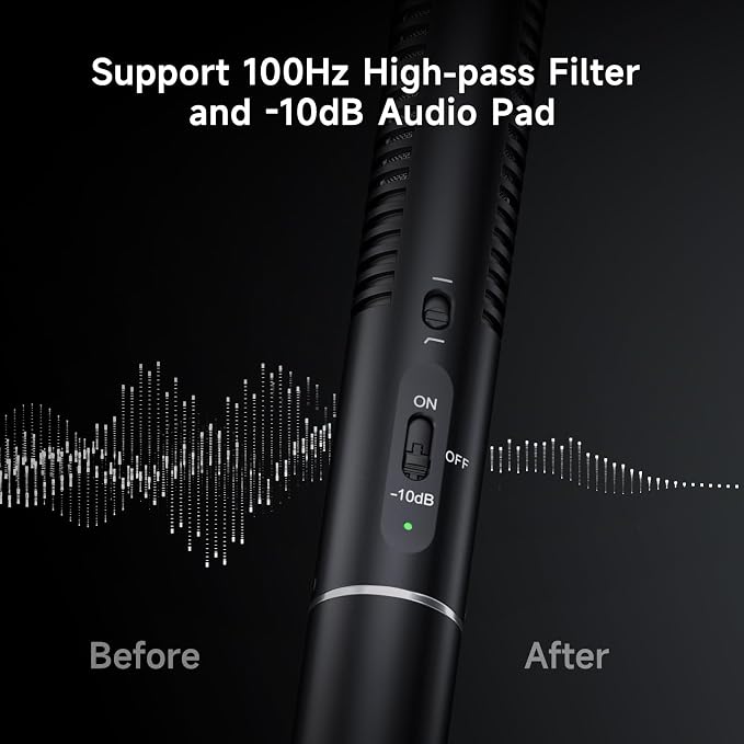 COMICA VP3 Super Cardioid Condenser XLR Shotgun Mic with Low-Noise & HPF | -10db Pad, 100hz Hpf, Dual Power (48v/Aa), Full Metal Shielding, Pro-Sumer for Cameras, DSLR, Studio Filmmakers Recorders - Image 4