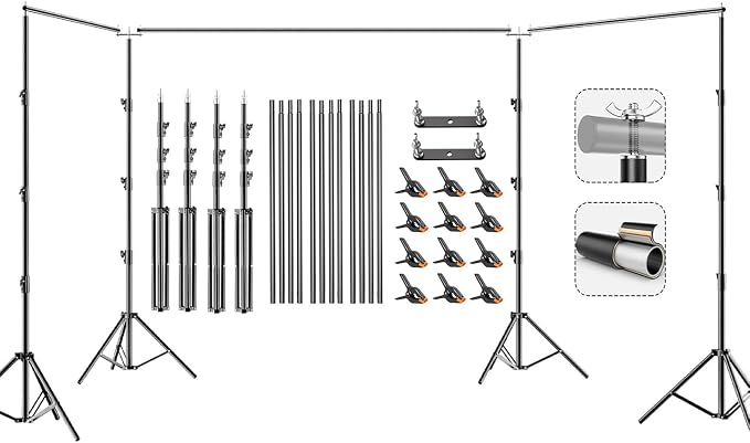 BEIYANG 10x30FT Photo Backdrop Stand, Angle Adjustable Triple Crossbar Extender Mount, Photography Background Support System, with Sand Bags,12 PCS Clamps for Wedding Party Celebration by BEIYANG