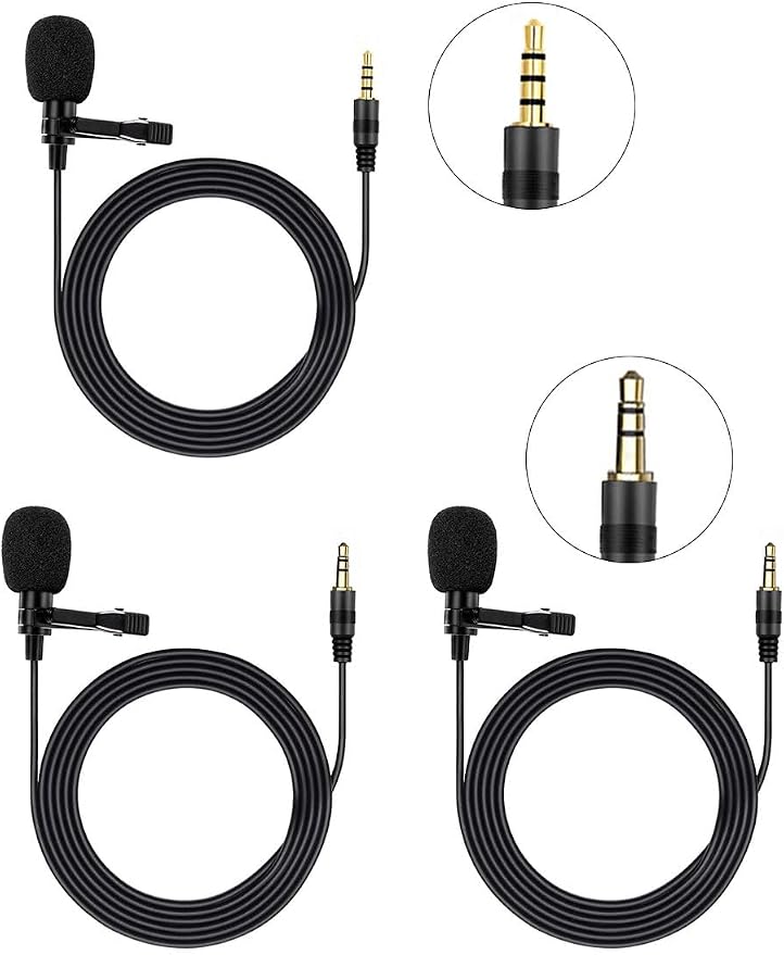 Lavalier Clip on Microphone, Portable Lav Mic for Android Smartphone Camera Podcast Laptop, Hands Free Recording Mic for YouTube,Interview,Video (3 Packs) by HUACAM