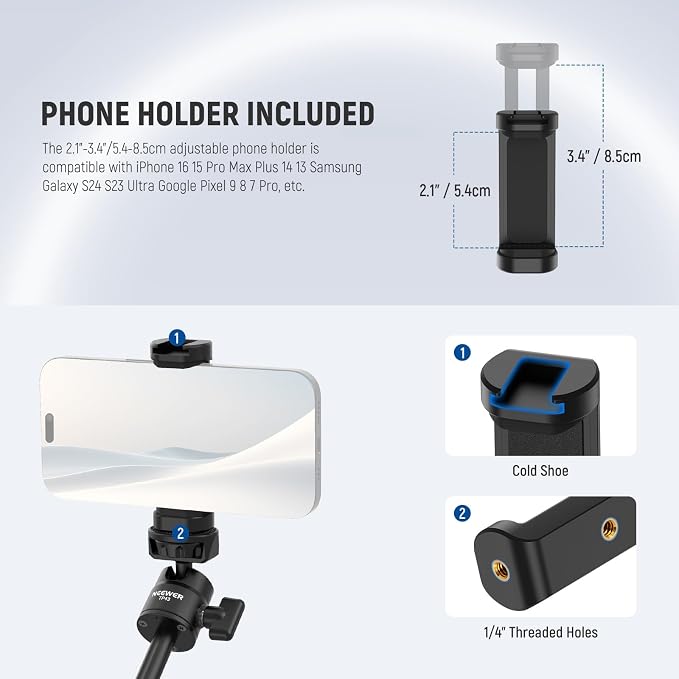 NEEWER Basics Mini Desk Selfie Stick Tripod, TP43 Black | Compatible with iPhone Android GoPro Insta360 DJI, Portable Small Camera Webcam Stand, Cell Phone Holder, Video Recording - Image 6