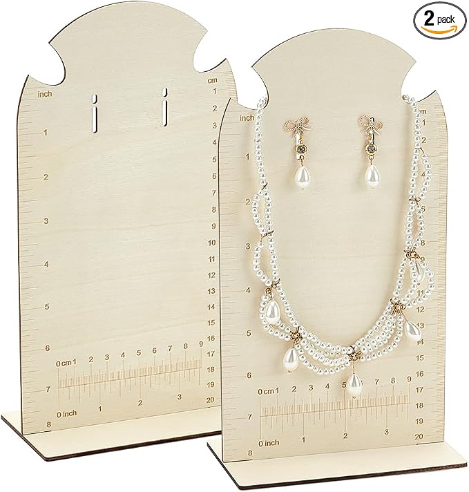 FINGERINSPIRE 2 Pcs Earring Measurement Display Stand 5.3x3x9.8 Wood Ear Stud Stand Earring Organizer Frame with Measurements Floral White Arch-Shaped Earring Holder for Measuring Selling Earring by FINGERINSPIRE