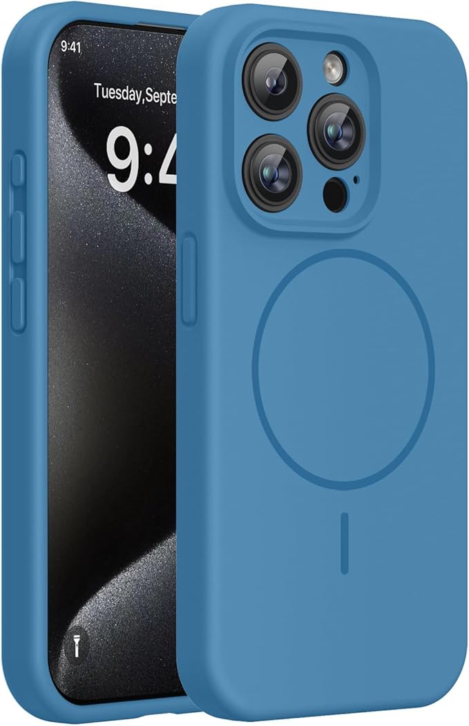 Miracase Magnetic for iPhone 15 Pro Case, Silicone, Soft Microfiber Lining | Compatible with MagSafe, Liquid Silicone Case Shockproof Drop Protection Phone Case for 15 Pro, Capri Blue by Miracase