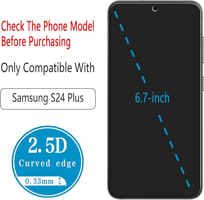 2 Pack Screen Protector for Samsung Galaxy S24 Plus Tempered Glass | with 2 Pack Camera Lens Protector, Anti Scratch, Bubble Free - Image 3