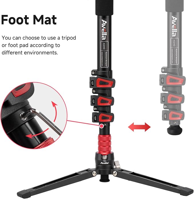 Avella A324D Aluminum Camera Monopod, 67 Inch | Professional, Telescopic Video Monopods, Base Tripod, For Canon Nikon Sony Olympus Panasonic DSLR Camera - Image 5