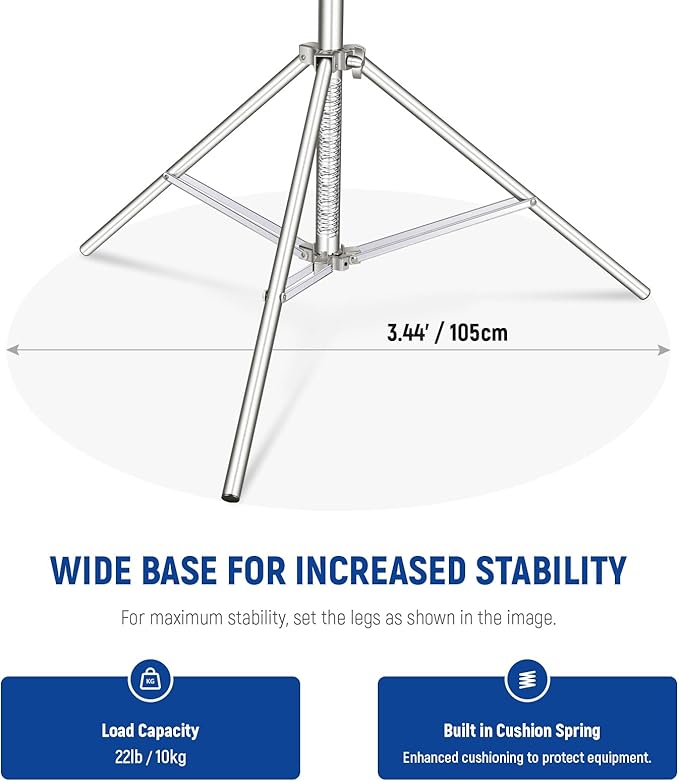 NEEWER 2Pcs 9.2ft Stainless Steel Light Stands, Spring Cushioned Heavy Duty Photography Tripod Stand with 1/4"-3/8" Adapter for Strobe Video Ring Light Monolight Softbox, 22lb Max Load, ST-280SS - Image 4